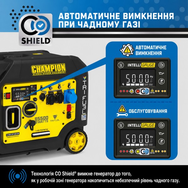 Гібридний інверторний генератор CHAMPION C5500iES Tri Fuel (501534-UA)