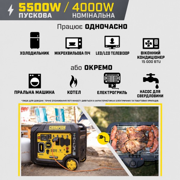 Гібридний інверторний генератор CHAMPION C5500iES Tri Fuel (501534-UA)