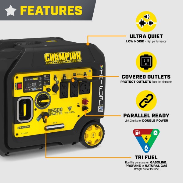 Гібридний інверторний генератор CHAMPION C5500iES Tri Fuel (501534-UA)