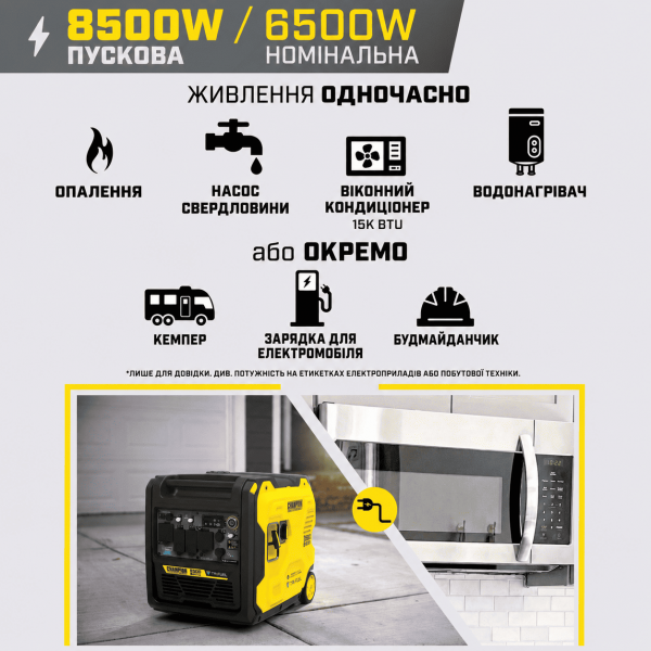 Гібридний інверторний генератор CHAMPION C8500iES Tri Fuel (501598-UA)